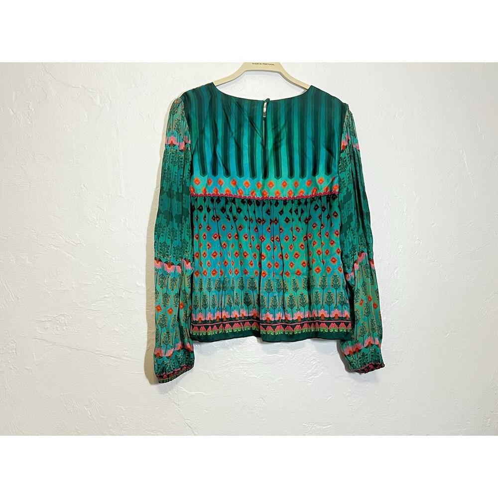 Siddhartha Bansal Green Geometric Pattern Blouse Long Sleeve Women's S - Picture 2 of 3